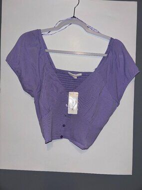 Smocked Back Button Front Crop Top